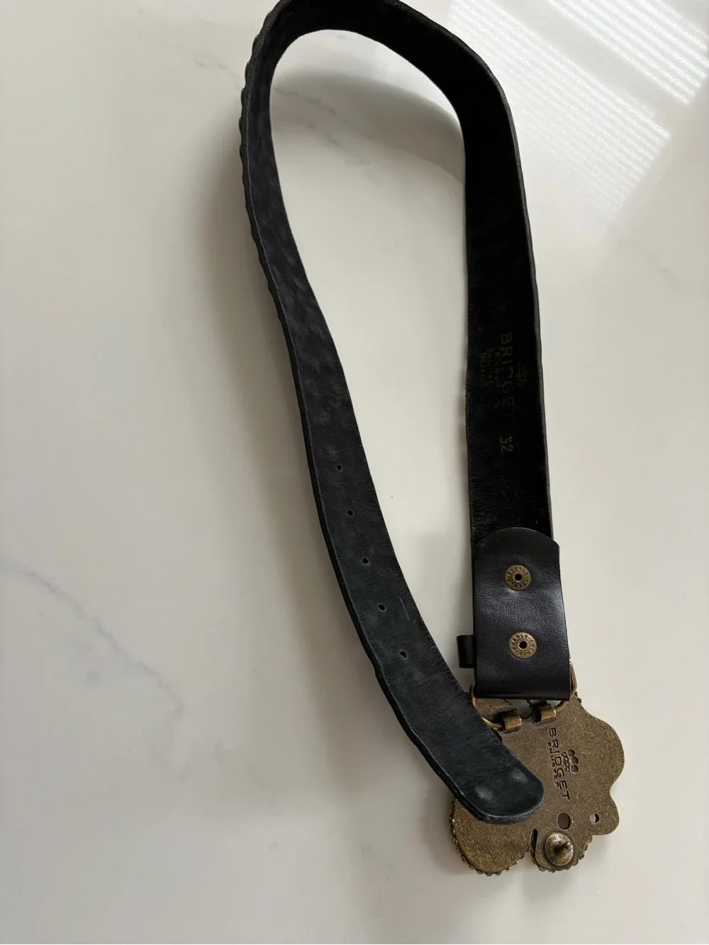 Bridget Shuster Studded Leather Belt Rhinestone Buckle Y2K Western Glam size 32